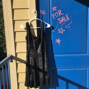 Black shiny floral pattern thick striped dress